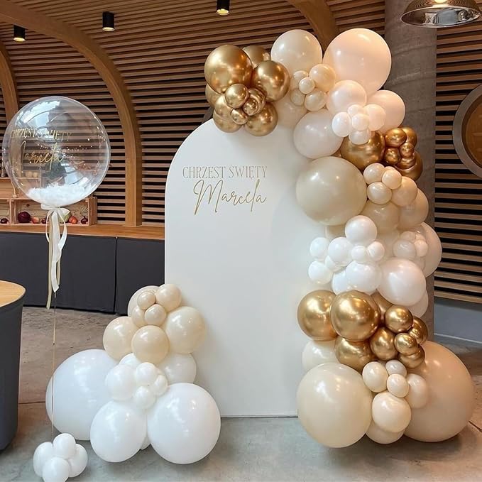 Beige White Gold Balloons, 60PCS Nude Metallic Champagne Gold Cream White Clear Balloon Ivory White Sand Transparent Neutral Balloons for Birthday Boho Wedding Anniversary Engagement Party Decoration