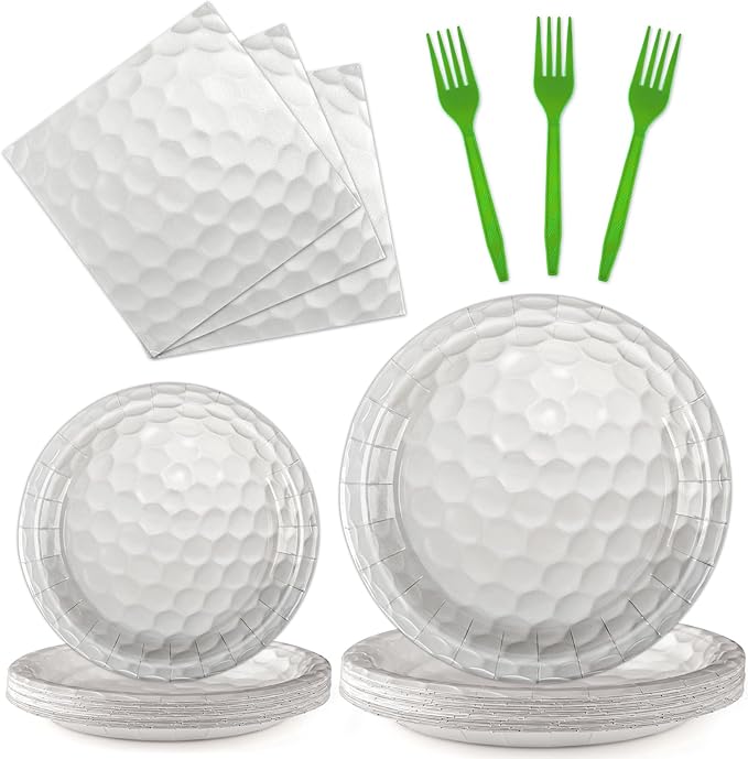96 Pcs Golf Party Decorations, Golf Party Supplies Bundle Golf Plates, Napkins, Forks, Golf Birthday Decorations Serves 24