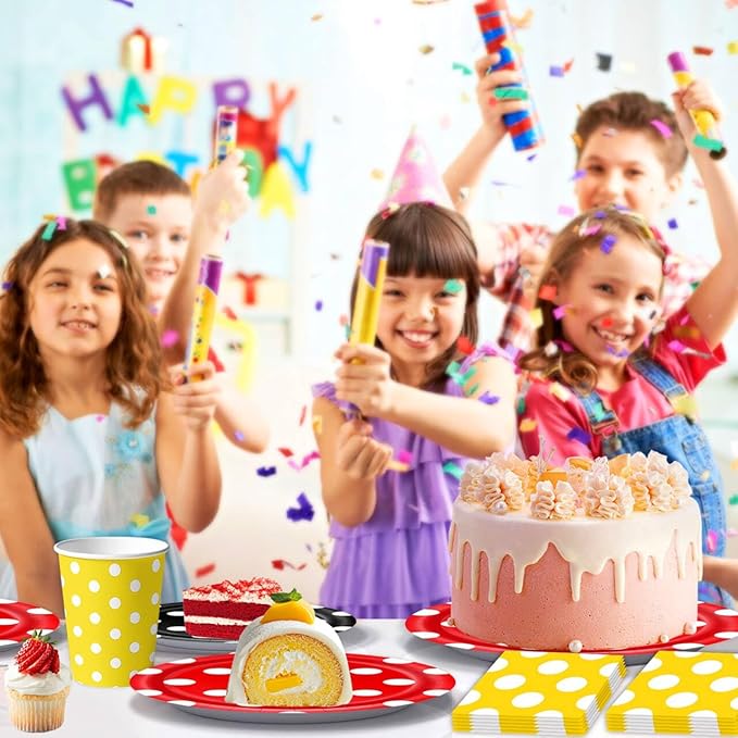 Mouse Party Decorations Red Black Yellow Polka Dot Tableware Set, include 20 Plates and 20 Napkins, for Mouse Color Boys Girls Party Supplies