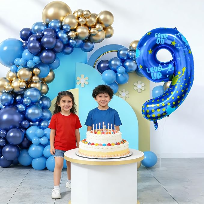 Video Game Birthday Party Decorations, 40inch Blue Video Game Number 8 Foil Balloon for Level Up Games Themed Birthday Party Supplies (9)