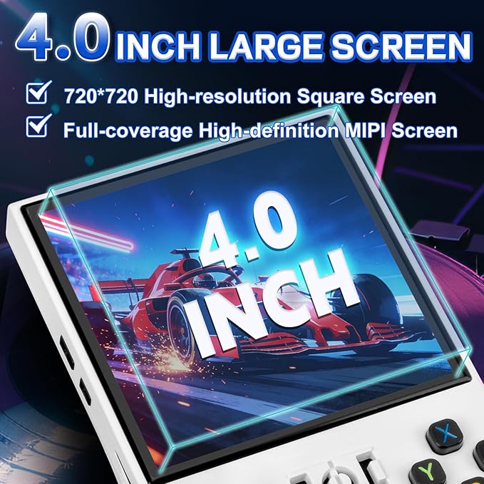 R36MAX Handheld Game Console - 4.0-Inch Screen, Support 22000+Classic Games,128G TF Card,Portable Console with Open Source System,4000mAh Battery,Birthday Gift for Adult or Partner - White
