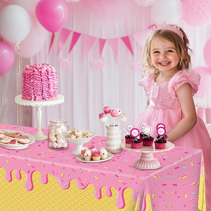REDWORD Ice Cream Party Supplies, 2PCs Ice Cream Tablecloths Plastic Tablecloth Ideal Table Cover for Icecream Birthday Decoration Summer Themed Parties Girls’ Parties