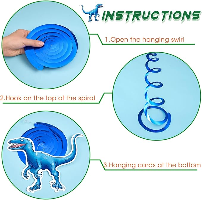WERNNSAI Dinosaur Hanging Swirls - 21PCS Dinosaur Party Decorations for Birthday Party Ceiling Decorations for Kids Boys Themed Party Supplies Dino Party Favors Glitter Decor Hanging Streamers