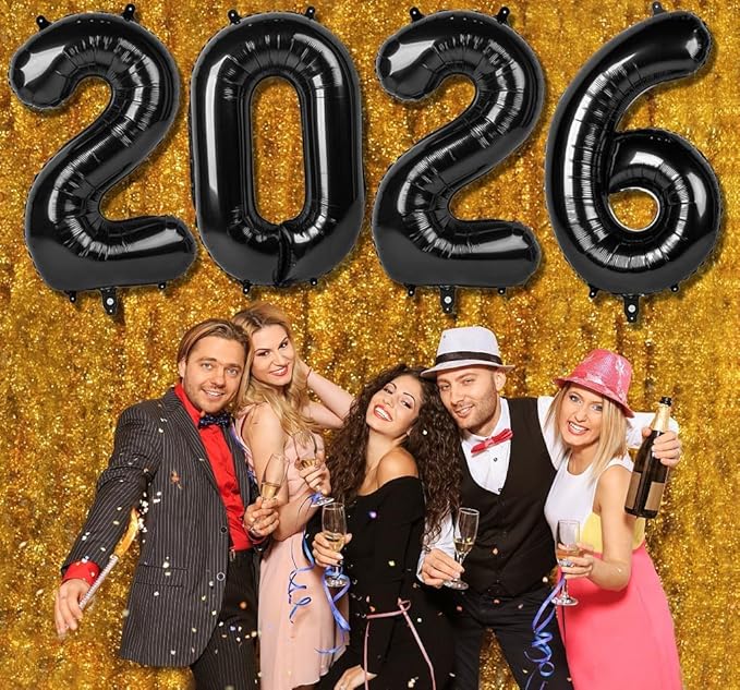 2026 Balloon Jumbo 2026 Black Number Foil Balloons Graduation Balloons Durable Reusable Easy to Inflate for New Year Graduation Birthday&Anniversary Parties