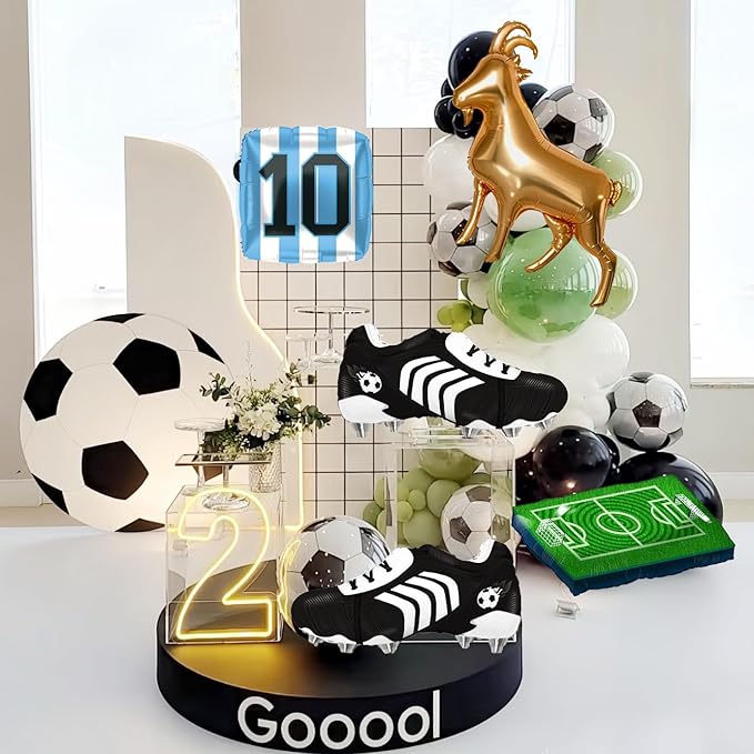4D Football Balloons Set - Soccer Field, Cleats, Jersey & Goat Shapes | Sports Party Decorations for Fans, Birthday, Game Day (blue &white)