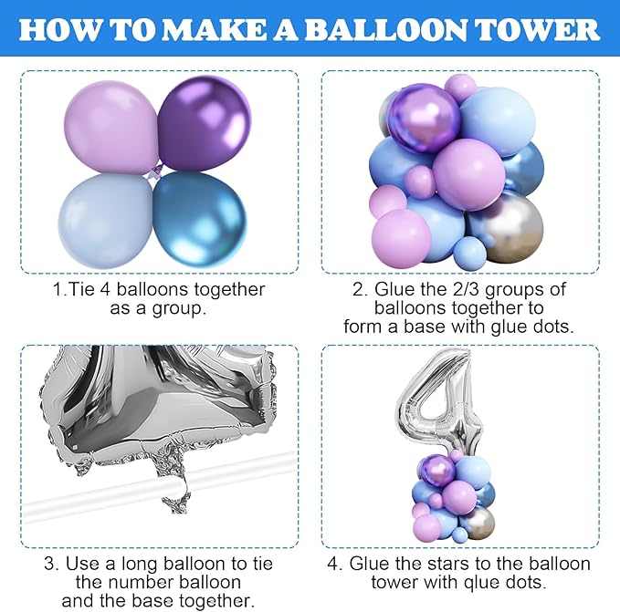 Snow 4th Birthday Decorations Girl, Snowflake Balloon Garland Arch Kit, Laser Explosion Star Balloons, Silver Number 4 Balloon Tower for Baby Shower Girls 4th Snow Theme Party Supplies