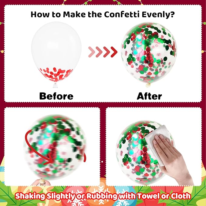 Merry Christmas Printed balloons, Red Green Confetti Balloon Set, 12 Inch Red Green White Latex Balloons Santa Claus Christmas Tree Printed Balloon Helium for Xmas Birthday New Year's Party Decoration
