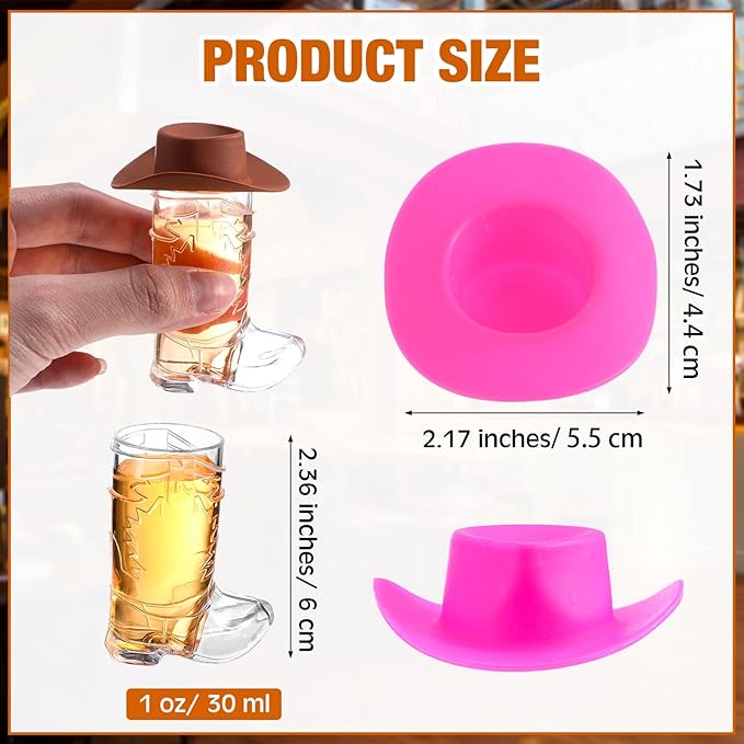 Sumind 80 Pcs Western Party Decoration Supplies Plastic Mini Cowboy Hats with 1 oz Miniature Cowgirl Cowboy Boot Shot Glasses