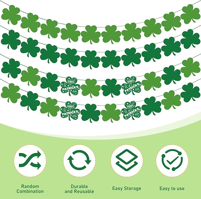 OHOME St Patricks Day Decorations - 40 Pack Shamrock Clover Banner - Shamrock Decorations Garland Irish St Patty's Day Accessories Party Favors for Home Door Birthday | St. Patrick's Day Decor
