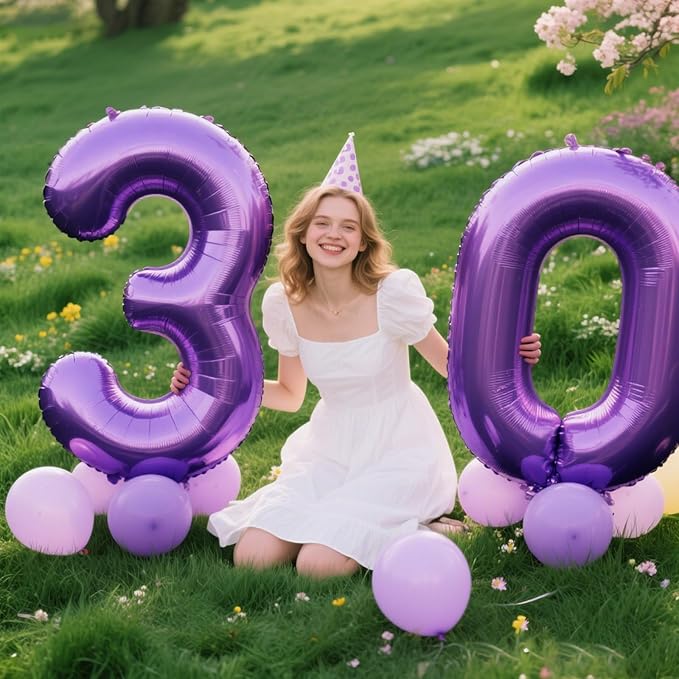 40 Inch Purple Number 0 Balloon Giant Large Nmuber 0 10 20 Foil Balloon for Birthdays,Anniversaries Graduations, 10th 20th Birthday Decorations