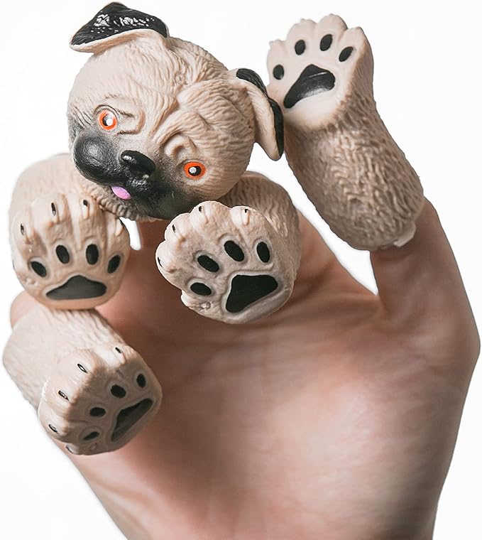 AQKILO Pug Finger Puppet Set, Animals Puppet Show Theater Props, Novelty Toys Weird Stuff Gifts