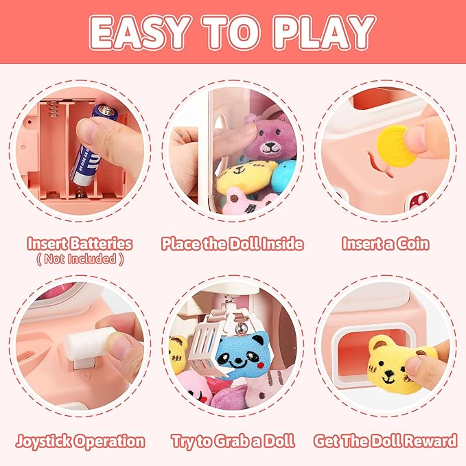 Claw Machine for Kids, Mini Vending Machines with Music Candy Grabber Prize Dispenser Toys for Girls Boys Age 3 4 5 6, Pink Electronic Claw Game Machine for Party Birthday Chirstmas Gifts (Rabbit)