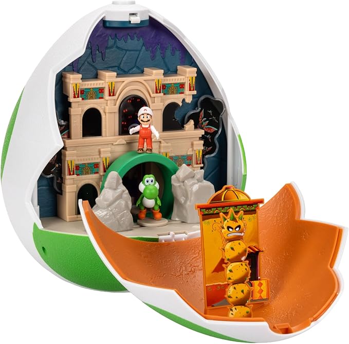 The Super Mario Galaxy Movie – 9-Inch Yoshi Egg Playset with 1.5” Yoshi and Exclusive Fire Mario Action Figures, Opens to Reveal Double-Sided Playset!