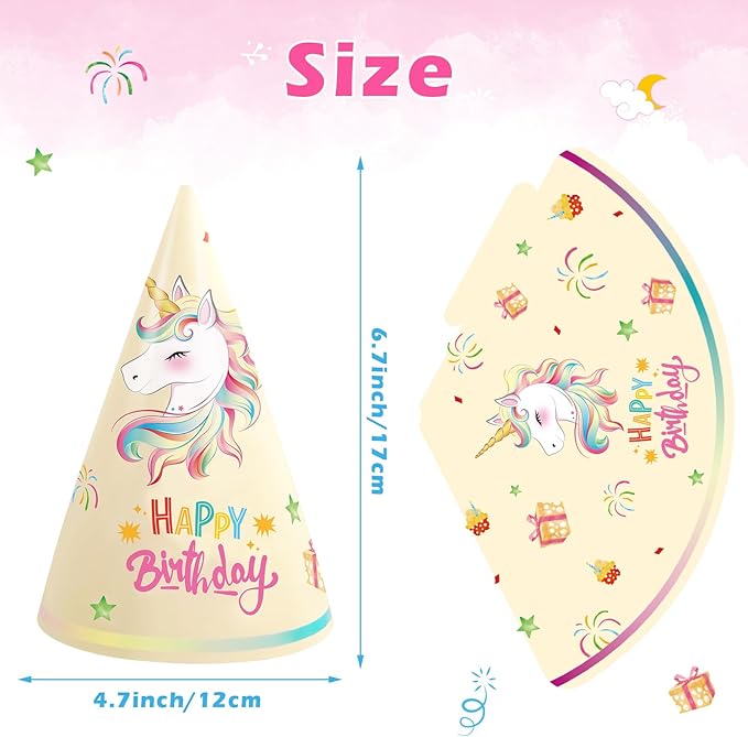 WERNNSAI Birthday Party Hats - 12 Pcs Birthday Party Supplies Cone Hat Headbands Colorful Paper Party Hats for Kids