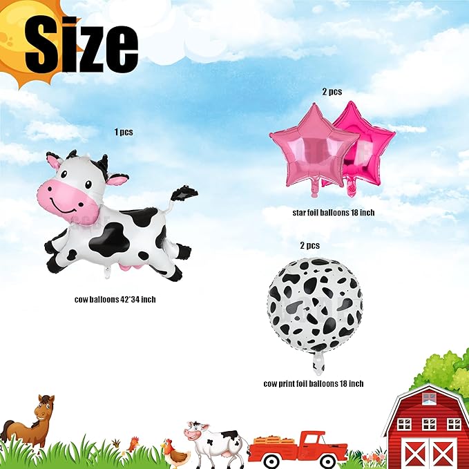 Cow Balloons Funny Cow Shape Mylar Balloon Baby Shower Girl One 1st 2nd Birthday Decoration Barnyard Farm Animal Western Cowgirl Theme Party Decor Supplies 5 Pcs