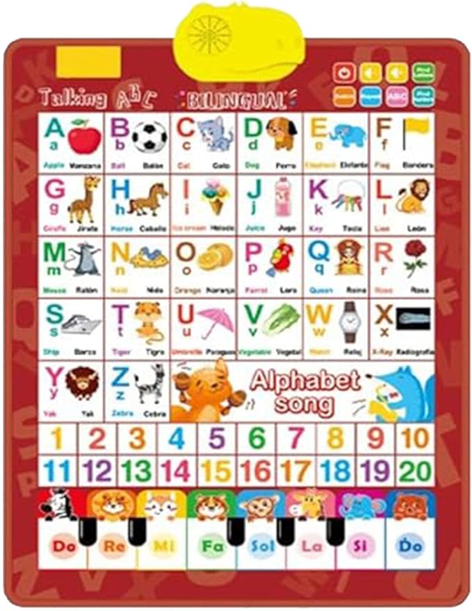Bilingual Talking Wall Chart for Kids,English and Spanish Wall Chart for Kids,Talking English Learning Board for Children 3+ (Red)