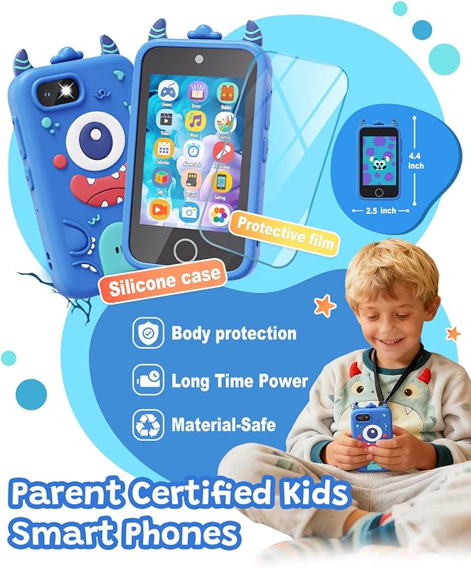 Kids Phone with Dual Camera, 3.5'' Touchscreen Kids Smart Phone for Boys Age 3-10 Christmas Birthday Gifts, Educational Toys Phone with Music Player, Habit Tracker, ABC Learning