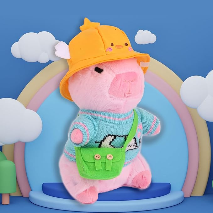 Cute Capybara Plush Toy with 10 pcs Clothes & Accessories, Dress Up Capybara Stuffed Animal Plush Toys, 10.2 in Capybara Plushies for Girl Boy Birthday