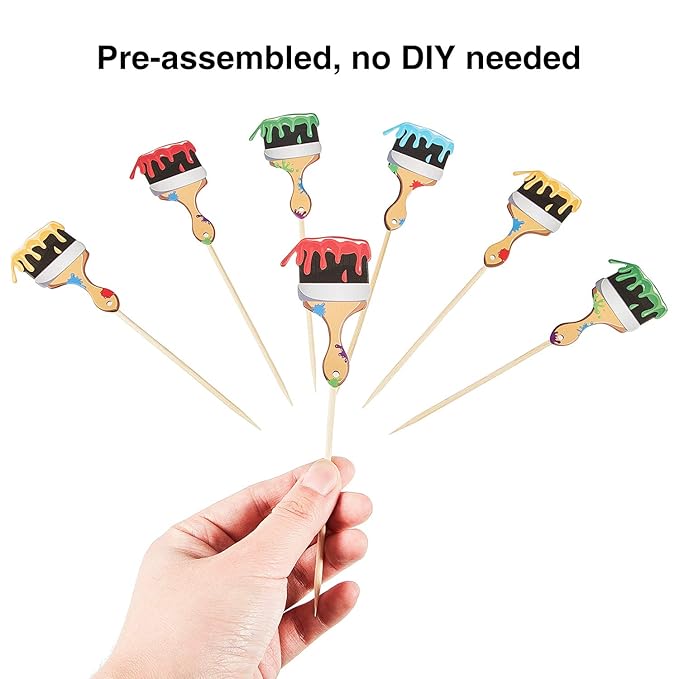 36pcs Paint Brush Cupcake Toppers Painting Cupcake Picks Toothpicks for Art Theme Cake Decorations Artist Birthday Party Favors Supplies
