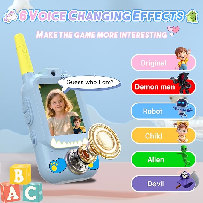 Video Walkie Talkies for Kids,ELFEYE Handheld Rechargeable Video/Voice Call Children Walkies Talkies,Toddler Toy for Indoor Outdoor Games,Camping Hiking,Gift for Kids Ages 3-12 (Blue/Blue)