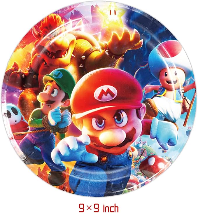 Mario Move Party Supplies 41Pack include 20 plates, 20 napkins 1 tablecloth for Mario Move birthday party Decoration