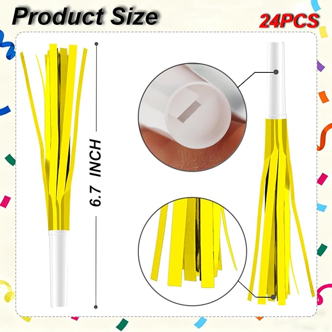 24PCS Bulk Party Blowers & Colourful Noise Makers - Fringed Glitter Party Horns Whistles for Birthday Graduation Christmas New Year - Premium Party Supplies (Mixed Colors)