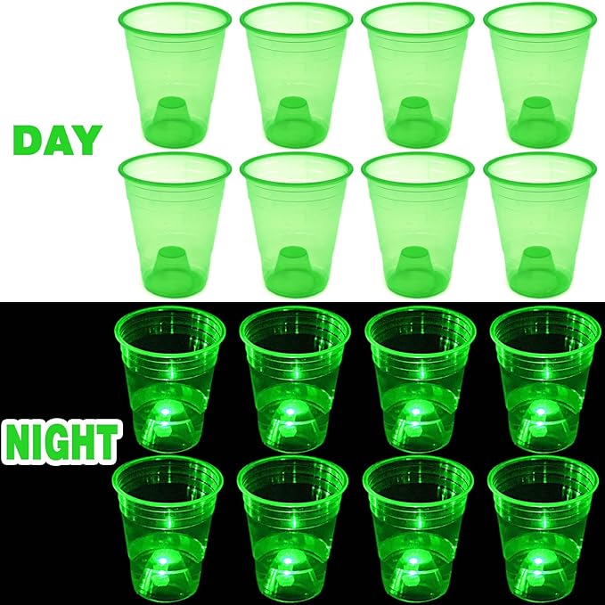 mishunyus Green Glow Cups, 16 oz Cups-Ounce Plastic Party Cups, Strong and Sturdy Disposable Cups for Party，St Patrick day Plastic Cups Decoration(40 Pack)