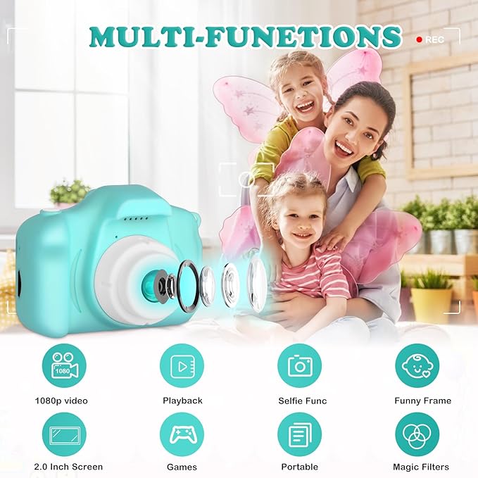 Kids Camera for Boys Girls, Kids Selfie Camera for 6 7 8 9 Year Old Boys Girls, Children Digital Video Camcorder Camera, Christmas Birthday Gifts for Kid Toddler Toys with 32GB SD Card
