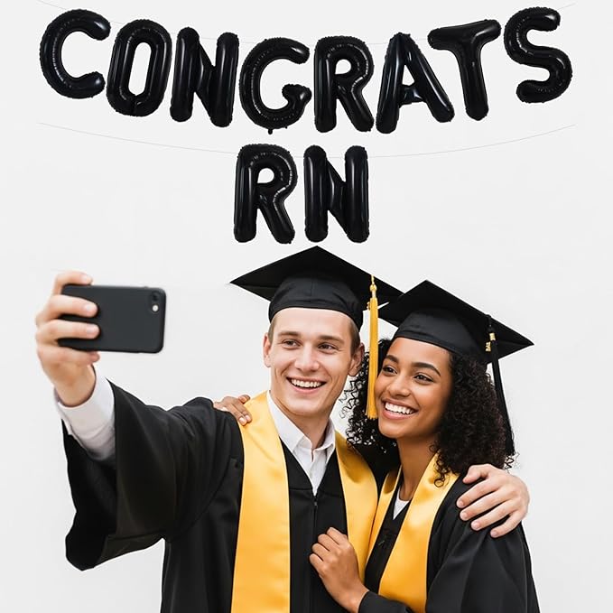 TONIFUL 2026 Nurse Graduation Decorations Black Congrats RN 2026 Balloons 16 Inch RN 2026 Banner Class of 2026 RegisteBlack Nurse Balloons Decorations 2026 Nursing Graduation Party Supplies