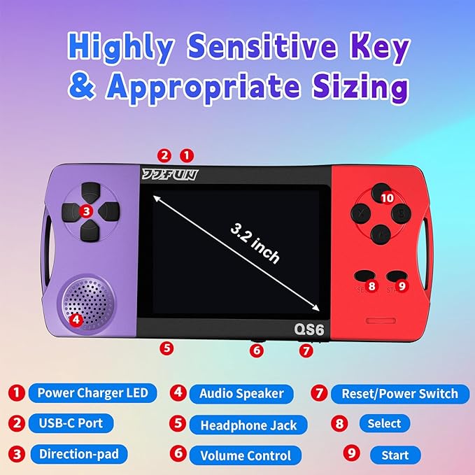 16 Bit Handheld Games for Kids with 3.5" IPS Large Screen Built-in 216 Retro Video Games Portable Gaming Player with Rechargeable Battery Mini Arcade Electronic Toy Gifts for Boys Girls (Purple+Red)