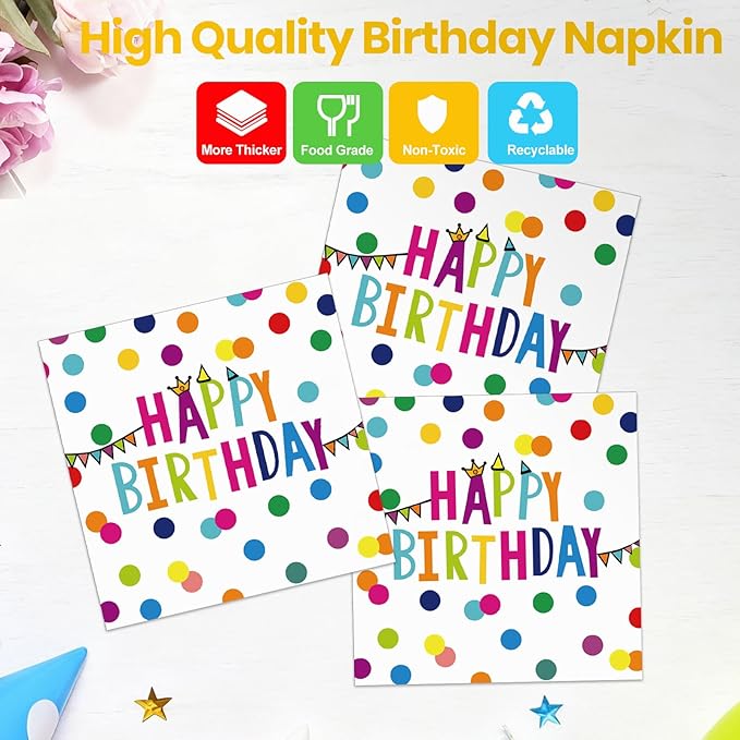Birthday Plates & Napkins Party supplies - 175Pcs Happy Birthday Paper Plates and Napkins Sets, Disposable Happy Birthday Dots Tableware Set for Boys Girls Party Decorations, Serves 25
