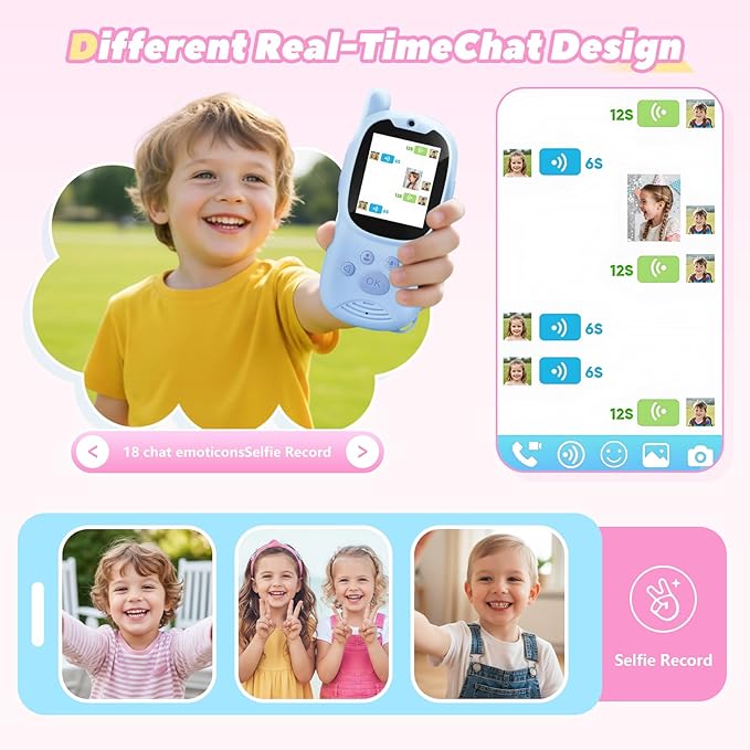 Kids Video Walkie Talkies, 2 Pack Rechargeable Children’s Visual Intercom Toys with LCD Screen, Long Range Two-Way Radio for Indoor Outdoor Games, Birthday Gifts for Boys Girls (Pink & Blue)