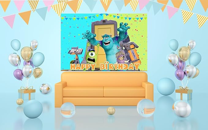 Green Monster Inc Backdrop for Birthday Party Supplies 5x3ft Monster Inc Boo Theme Baby Shower Banner for Birthday Party Cake Table Decoration HM547E