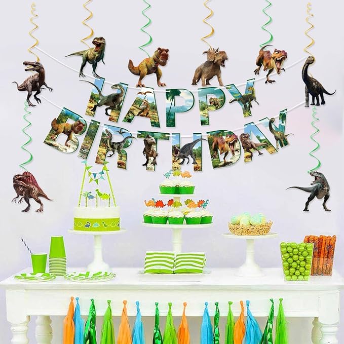 Dinosaur Birthday Party Decorations Dinosaur Birthday Banner 8PCS Hanging Swirls Streamers Dino Party Supplies Dino Banner Sign Dinosaurs Theme Party Decorations for Kids Boys Girls