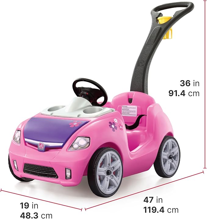 Step2 Whisper Ride II Kids Push Cars, Ride On Car, Seat Belt, Horn, Toddlers Ages 1.5 – 4 Years Old, Max Weight 50 lbs., Quick Storage, Stroller Substitute, Pink