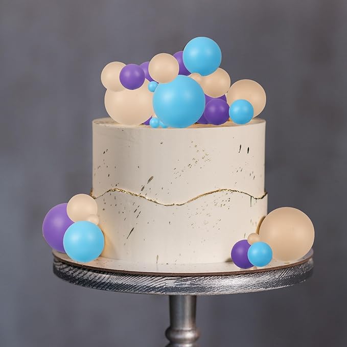 Gyufise 30Pcs Balls Cake Toppers - Ball Shaped Cupcake Toppers & Mini Balloons Cake Decorations for Baby Shower & Birthday Party Supplies - Khaki, Purple, Deep Blue