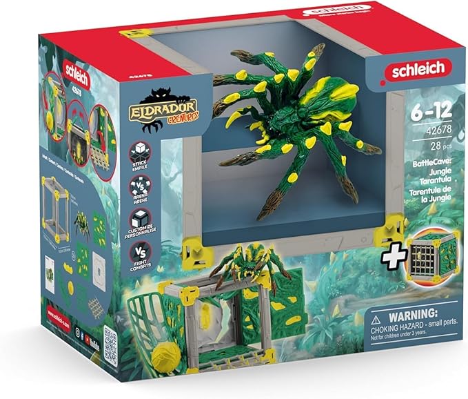 Schleich Eldrador Creatures - 28 PC Jungle Battle Cave with Spider Toy Playset - Tarantula Figurine for Boys and Girls with Expandable Fortress - Interactive, Imaginative Play for Kids Ages 7+ | 42678