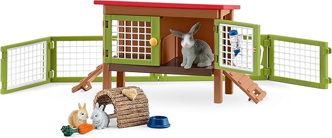 schleich Farm World - 17PC Rabbit Hutch Playset with Animal Figures - Realistic Rabbit Play Set with Mother and Baby Bunny Figurines for Girls, Boys - Imaginative Play Animal Toys for Kids 3+ | 42420