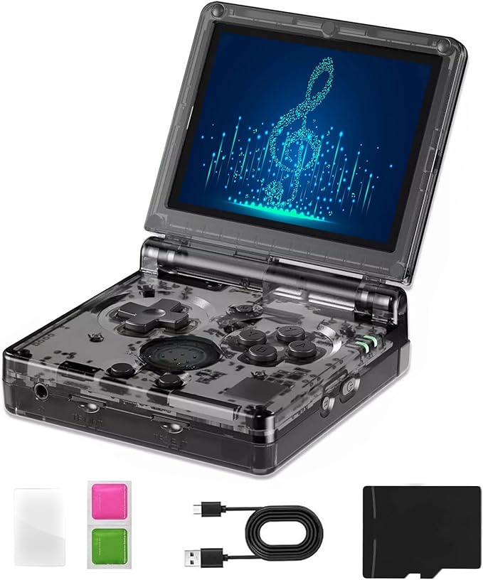 RG35XXSP FILP Retro Game Console,3.5 Inch IPS Screen 640x480,Built-in 64GB+128GB TF Card,with 3300mAh Battery Linux System Classic Consoles,Support HD and TV Output Casual Game Console(Black)