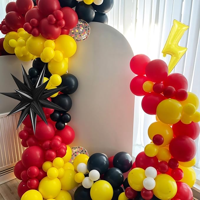 Red Black Yellow Balloons, Black and Yellow Balloons with Star and Foil Balloon for Boys Birthday Lightning Party Baby Shower Graduation Supplies Decorations