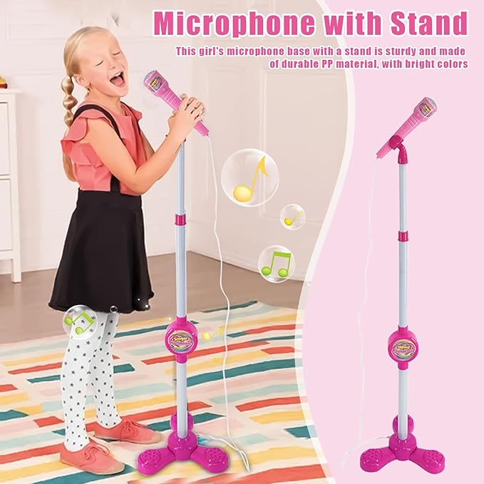Stand Up Microphone - Colorful Toy with Adjustable Stand, Connectable Singing Machine for Children, Fun Music Play Young Singers Party Educational Play Performances