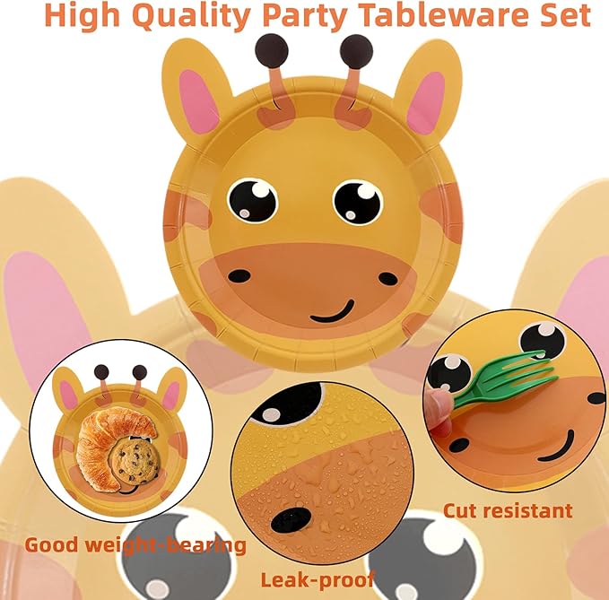 Safari Jungle Wild Animal Party Supplies 60PCS Disposable jungle zoo animal Shaped Paper Plates for Birthday Party, Baby Shower and jungle safari theme party decorations
