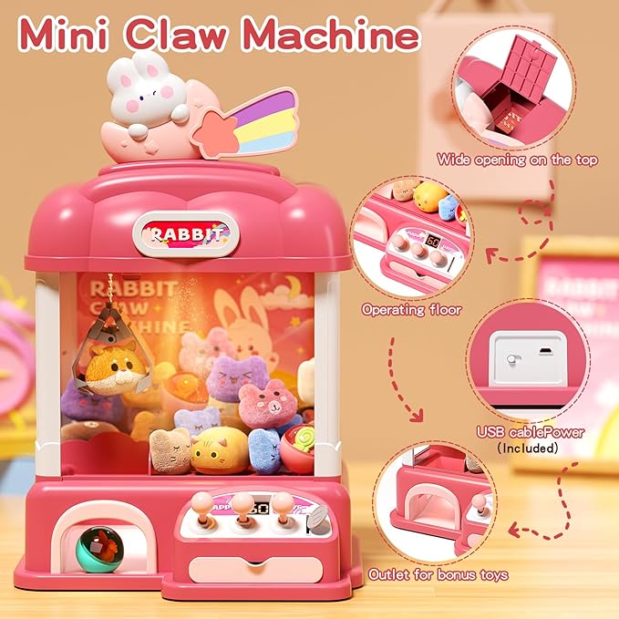 Large Kids Claw Machine, 16.5 * 11 * 9.6in Electronic Claw Game Machine for Party Birthdays with Lights Sound, Candy Vending Grabber, Prize Dispenser Toys for Girls and Boys