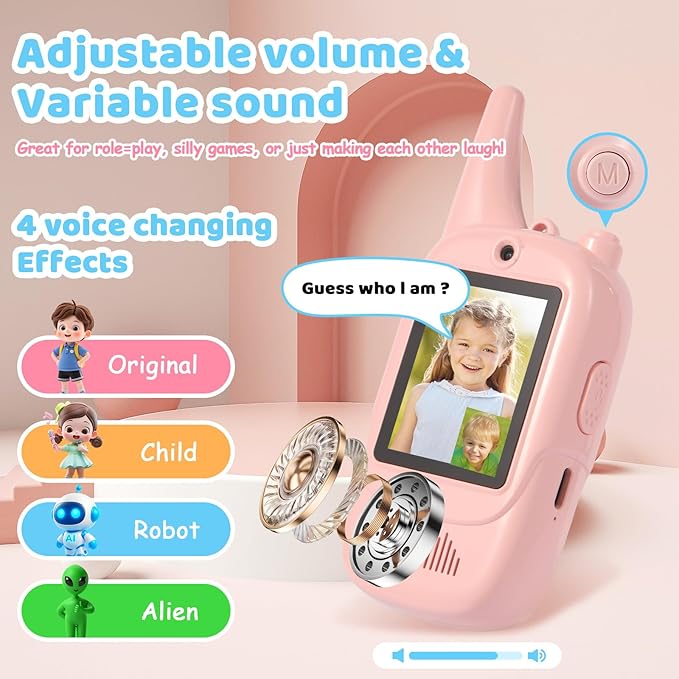 Video Walkie Talkies for Kids 2-Pack with Screen & Camera — Two-Way Video & Audio Communication, Rechargeable, Secure Private Connection, Fun Voice Effects, Ages 3-12, Ideal Birthday