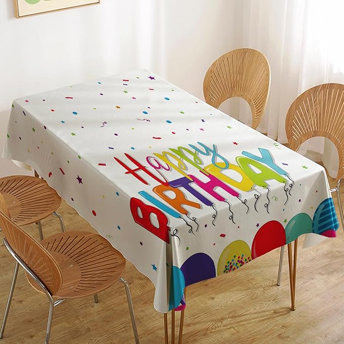 Happy Birthday Tablecloth 54×108 Inch, Colorful Balloon Plastic Table Cover, Waterproof Disposable Birthday Party Tables Decoration, Cute Table Cloth for Kids Birth Day Celebration