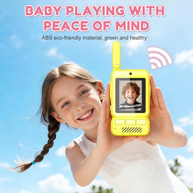 Kids Video Walkie Talkies 2 Pack, Rechargeable Long Range Two-Way Radios with Camera for Boys & Girls Age 3-12 (Yellow/Pink)