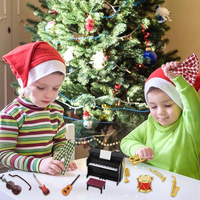 Christmas Elf Doll Accessories Set - 14Pcs Elf Doll Music Accessories Include Formal Dress,Piano and Guitar Instrument Set for Elf Dollhouse,Xmas Elf Clothes and Toy Accessories