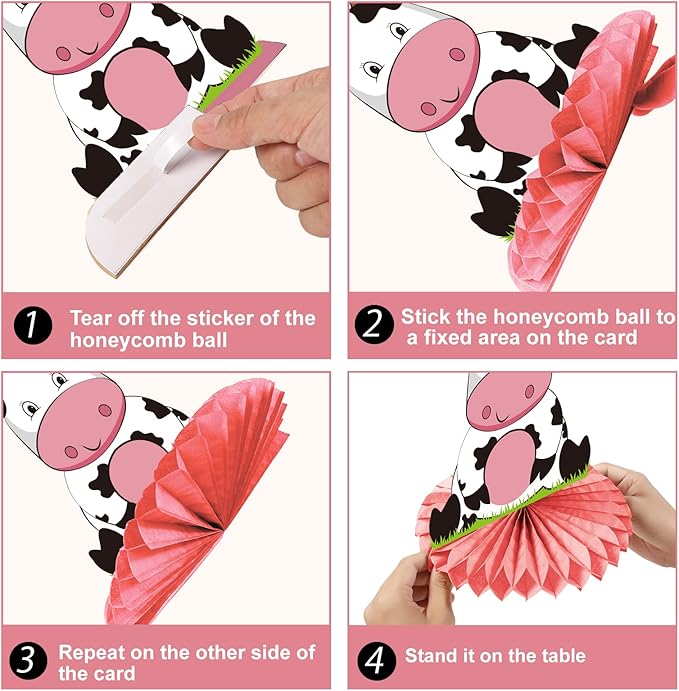 Holy Cow I'm One Birthday Decorations Girls, Cow First Birthday Honeycomb Centerpiece Party Supplies, Baby 1st Birthday Cow Themed Table Toppers Sign Decor