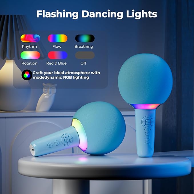Wireless Bluetooth Karaoke Microphone for Kids, Portable Handheld Karaoke Mic Speaker Toys with LED Light, Best Christmas Birthday Festival Party Gift for 3 4 5 6 7 8 9+ Year Old Girls Boys (Blue)