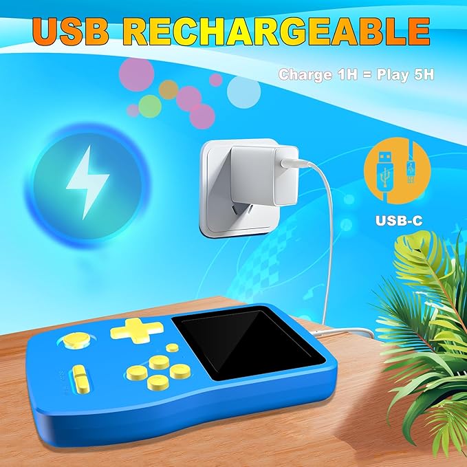 32 Bit Handheld Game for Kids Preloaded 139 Retro Video Games, 3.0'' IPS Screen and Rechargeable Battery Portable Gaming System, Mini Travel Electronic Toy Gifts for Boys Girls (Blue)
